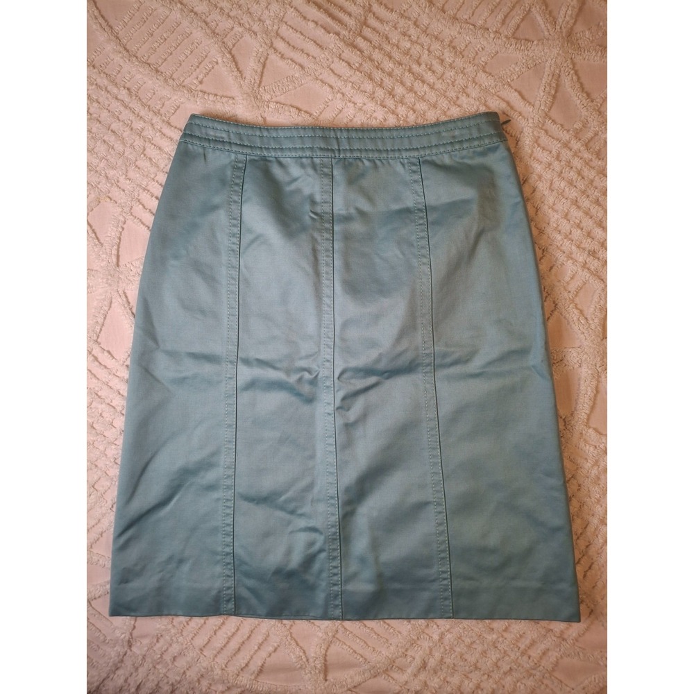 Ann Taylor Womens 4 Pencil Skirt Teal Blue Cotton Lined Side Zip Knee Length